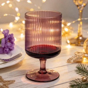 Smoky Purple Ribbed Wine Glass