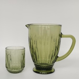 Vintage Olive Green Ribbed Glass Pitcher and Tumbler Set | Glasswaretalk
