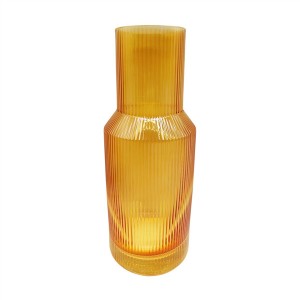 Amber Ribbed Vertical Glass Jar With Tumbler Exporter