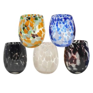 Multi Colored Stemless Handblown Wine Glass Set – Murano Glasses – Colored Stemless Glasses Set