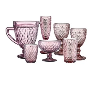 Pink Vintage Pattern Embossed Lead-free Glassware Set