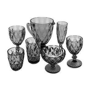 Machine Pressed Vintage Black Glassware Set