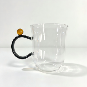 Wholesale Minimalist Plain Glass Mug with Colored Ball Accent Handle | Glasswaretalk
