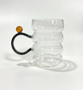 Wholesale Funky Wavy Ripple Glass Mug with Colored Ball Accent Handle | Glasswaretalk