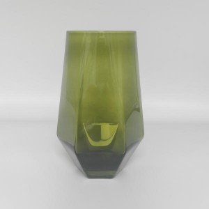 Olive Green Geometric Glassware Set – Artisanal Solid Color Highball & Tumbler
