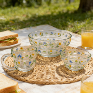 Vintage Durable Heat Resistant Clear Glass Bowls And Mugs