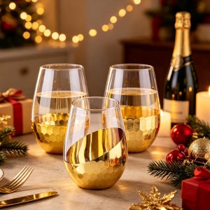 Gold Electroplated Glass Tumbler – Ideal for Cocktails, Whiskey & Water