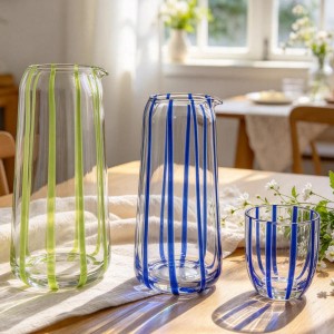 Colorful Striped Glass Carafe and Tumbler Set | Glasswaretalk