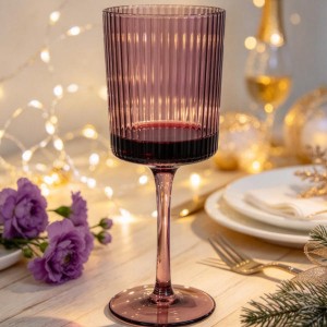 Smoky Purple Ribbed Wine Glass