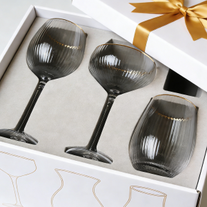 RIBBED GLASS SET +GOLD RIM MADE IN CHINA