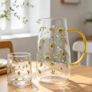 Cute Avocado Printed Glass Pitcher and Tumbler Set | Glasswaretalk