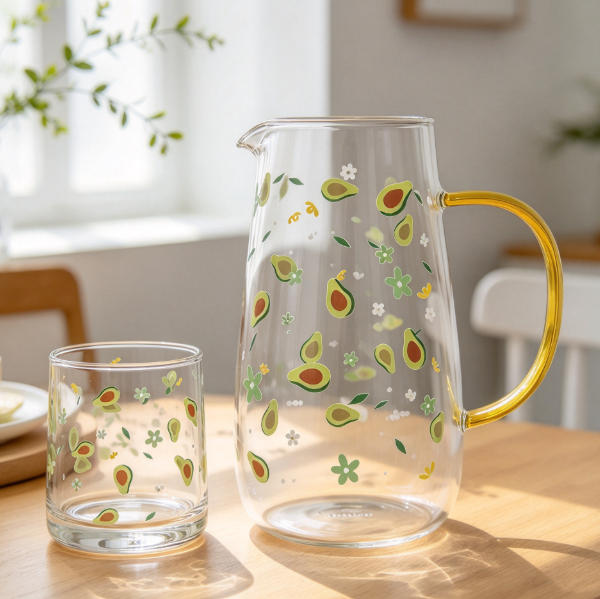 Cute Avocado Printed Glass Pitcher and Tumbler Set | Glasswaretalk Featured Image
