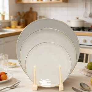 Sprayed Color +Gold Rim Glass Charger Plate Supplier