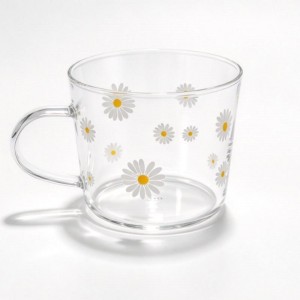 Wholesale Aesthetic Daisy and Fruit Decal Borosilicate Glass Mug with Handle | Glasswaretalk