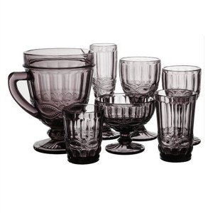 Machine Pressed Black Embossed Vintage Glassware Set