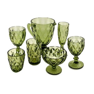 Machine Pressed Novelty Decorative Green Glassware Set