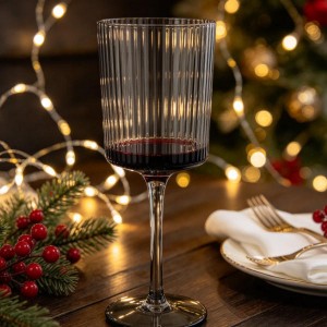 Smoky Grey Ribbed Stemmed Wine Glass
