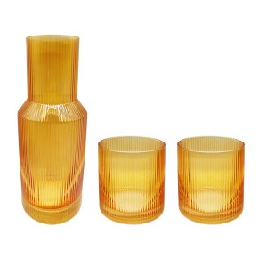 Amber Ribbed Vertical Glass Jar With Tumbler Exporter