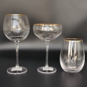 RIBBED GLASS SET +GOLD RIM MADE IN CHINA