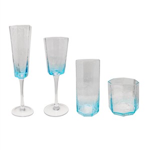 Creative Solid Blue Color Hammered Glassware Set
