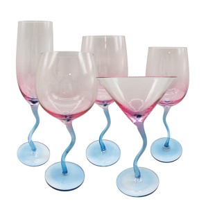 Curved Blue Stem Vintage Wine Glasses
