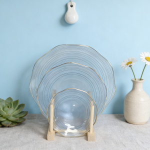 Sprayed Color +Gold Rim Glass Charger Plate Supplier