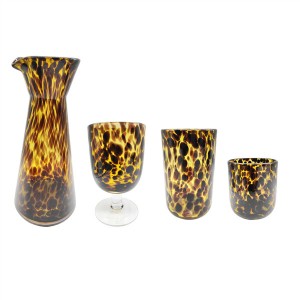 Glasswaretalk Amber Tortoise Shell Leopard Hand Made Glassware Set of 5