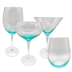Set of 4 Lustre Pearl Hammered Textured Wine, Cocktail, Coupe, Stemless Drinking Glasses
