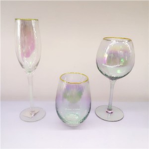 Ribbed Rainbow Champagne Glass With Gold Rim