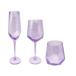 Diamond Shaped Hammered Purple Drinking Glasses Set