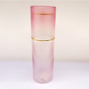 Gold Rimmed Pink Glass Carafe with Cup