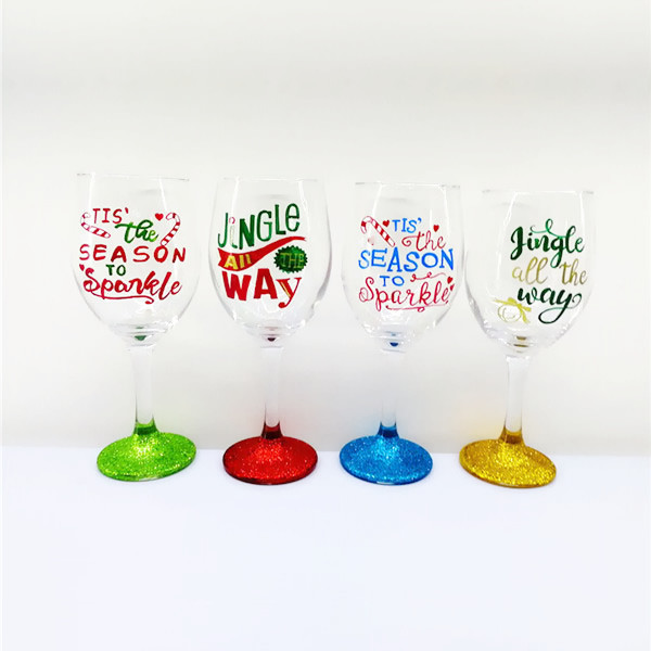 Jingle All the Way Christmas Wine Glass, Glitter Base Christmas Wine Glass