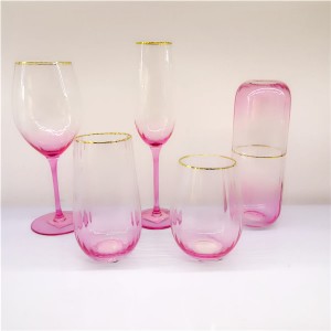 Gold Rimmed Pink Glassware Sets
