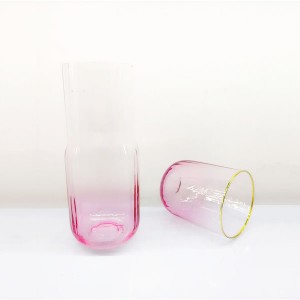 Gentle Ribbed Glass Carafe with Cup Gold Rimmed