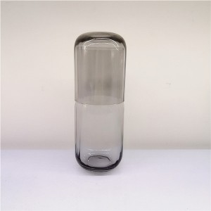 Gentle Ribbed Glass Carafe with Cup Gold Rimmed