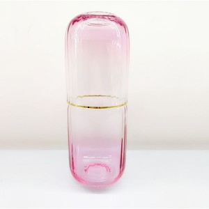Gentle Ribbed Glass Carafe with Cup Gold Rimmed