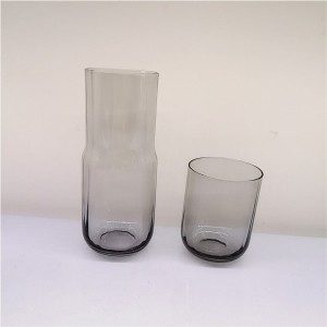 Gentle Ribbed Glass Carafe with Cup Gold Rimmed