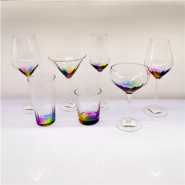 Gentle Ribbed Rainbow Tinting Decoration on the Bowl Base of Wine Glass-Champagne Flute-Cocktail Glass-Champagne Saucer-Hiball Glass-Water Cups
