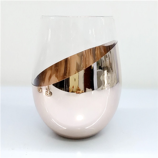 Slant Electroplated Rose Gold Wine Glass Sets, Stemmed Champagne Glasses, Tumblers, Hiball Glasses