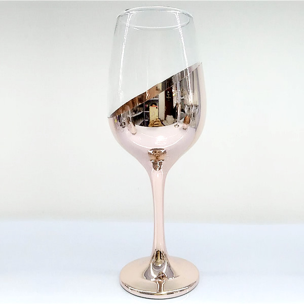 Slant Electroplated Rose Gold Wine Glass Sets, Stemmed Champagne Glasses, Tumblers, Hiball Glasses