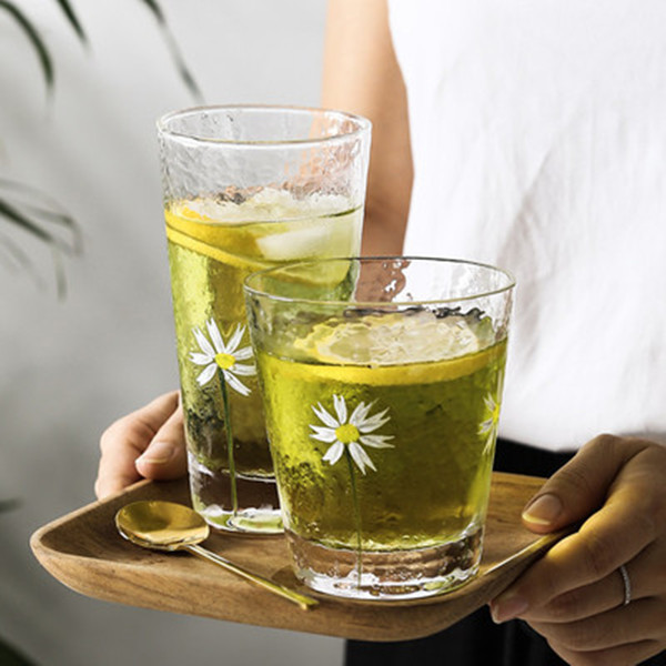 Hammer Eye Pattern Drinking Glasses, Hand Painting Daisy Drinking Glass Sets