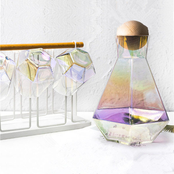 Pearly Lustre-Pearly Amber-Smoky Grey Geometric Carafe & Rock Glass Sets, Smoky Grey Geometric Carafes, Purple Geo Rock Glasses