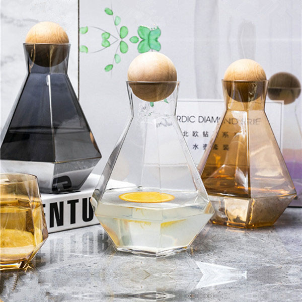 Pearly Lustre-Pearly Amber-Smoky Grey Geometric Carafe & Rock Glass Sets, Smoky Grey Geometric Carafes, Purple Geo Rock Glasses