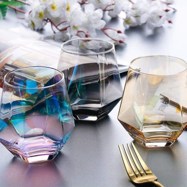 Pearly Lustre-Pearly Amber-Smoky Grey Geometric Carafe & Rock Glass Sets, Smoky Grey Geometric Carafes, Purple Geo Rock Glasses