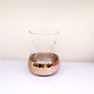 Engraved Honeycomb Design Rose Gold Glass Vase