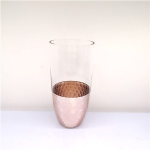 Engraved Honeycomb Design Rose Gold Glass Vase