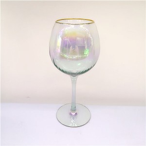 Ribbed Rainbow Champagne Glass With Gold Rim