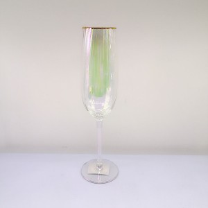 Ribbed Rainbow Champagne Glass With Gold Rim
