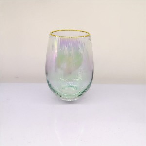 Ribbed Rainbow Champagne Glass With Gold Rim