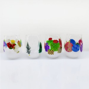 Set of 4pcs Stemless Christmas Wine Glasses